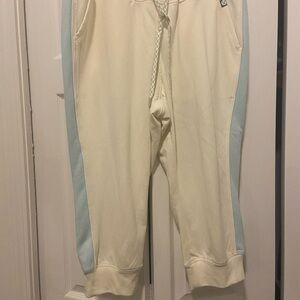 Lane Bryant Cream Jogger Capris with Light Blue Side Panels